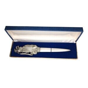 Vintage Golf Bag & Clubs 3D Pewter Golfer Letter Opener Velvet Gift Box Fort USA